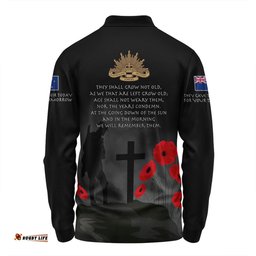 Amazing Aussie New Zealand Anzac Day New Zealand Remember Black Long Sleeve Polo Shirt