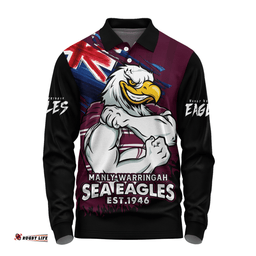 Amazing Aussie Manly Warringah Sea Eagles Heart Of A Fighter Tough And Fearless Long Sleeve Polo Shirt
