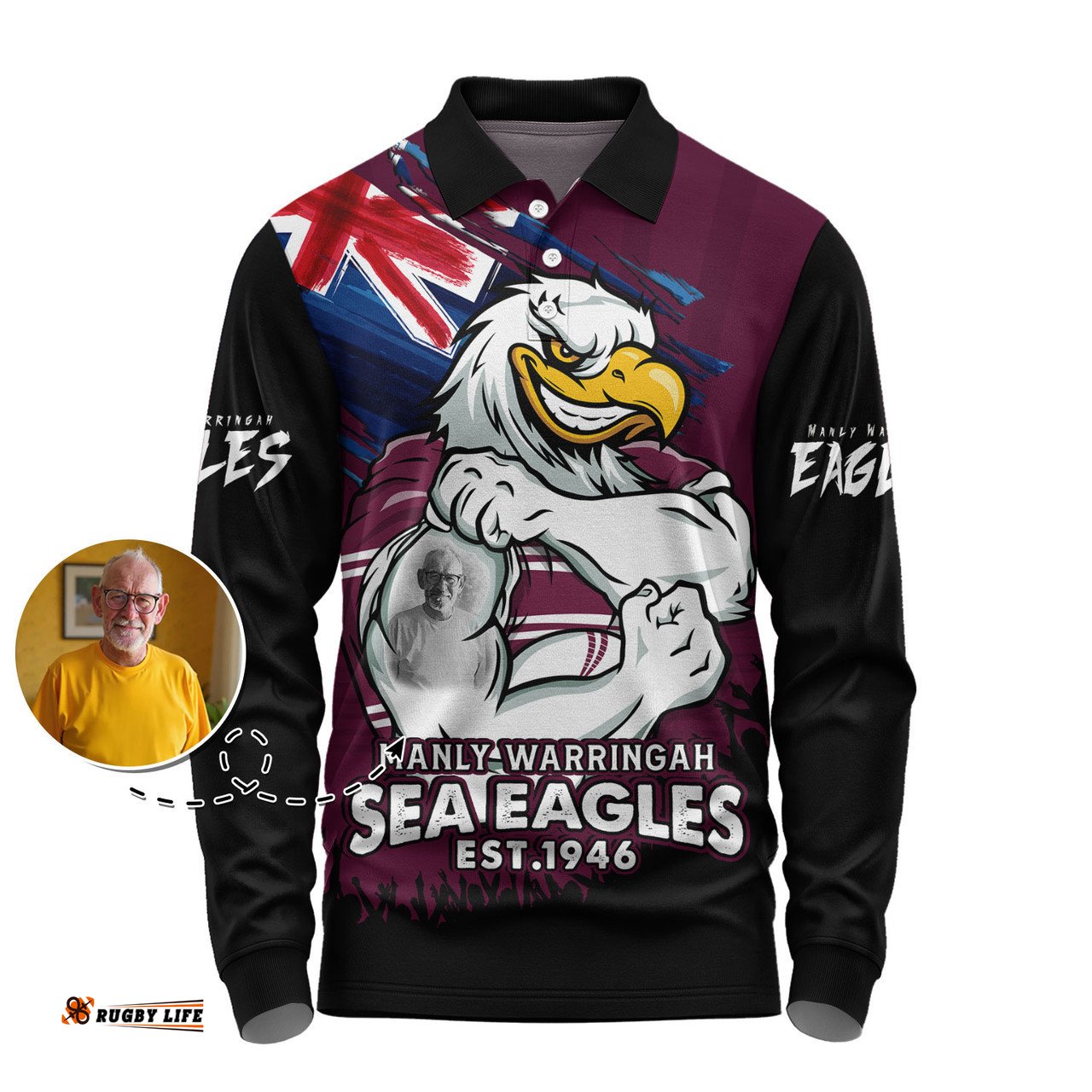 Amazing Aussie Manly Warringah Sea Eagles Heart Of A Fighter Tough And Fearless Long Sleeve Polo Shirt