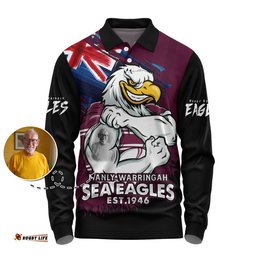 Amazing Aussie Manly Warringah Sea Eagles Heart Of A Fighter Tough And Fearless Long Sleeve Polo Shirt