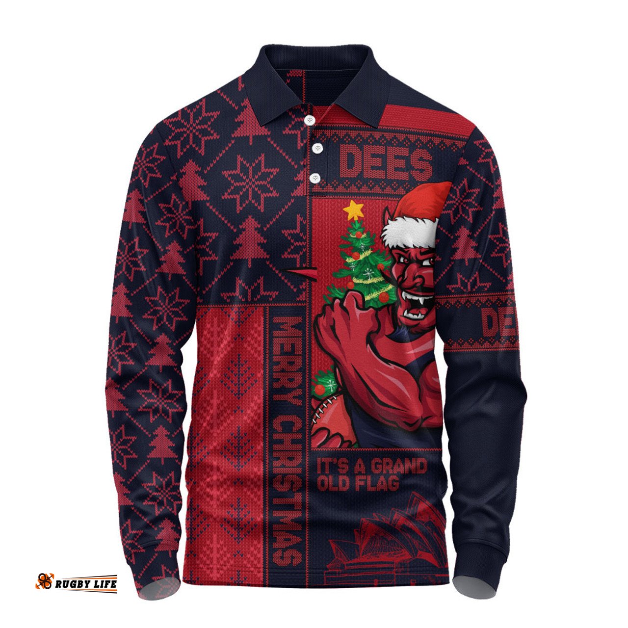 Amazing Aussie Melbourne Merry Christmas Knit Style Festive Spirit Long Sleeve Polo Shirt