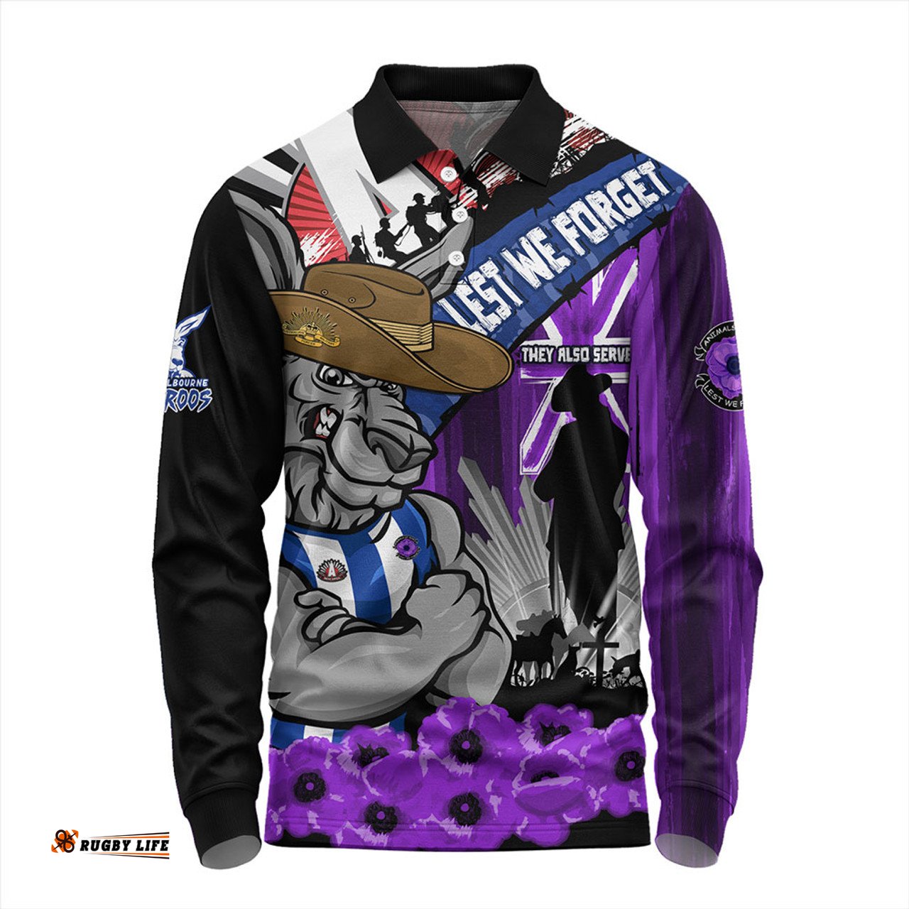 Amazing Aussie North Melbourne ANZAC Day Honor Purple Valor And Spirit Long Sleeve Polo Shirt