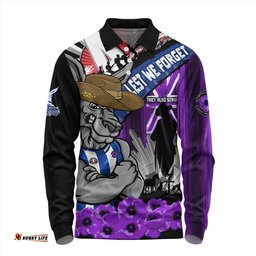 Amazing Aussie North Melbourne ANZAC Day Honor Purple Valor And Spirit Long Sleeve Polo Shirt