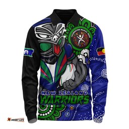 Amazing Aussie New Zealand Warriors Power Through Generations NAIDOC Edition Long Sleeve Polo Shirt