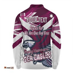 Amazing Aussie Manly Warringah Sea Eagles Happy Australia Day We Are One And Free V2 Long Sleeve Polo Shirt