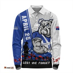 Amazing Aussie Canterbury Bankstown Bulldogs Anzac Day Lest We Forget Strong Fighting Spirit Long Sleeve Polo Shirt