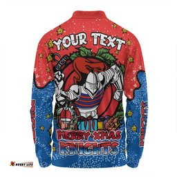 Amazing Aussie Newcastle Knights Christmas Custom Merry Christmas Our Beloved Team With Aboriginal Dot Art Pattern Long Sleeve Polo Shirt