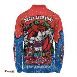 Amazing Aussie Newcastle Knights Christmas Custom Merry Christmas Our Beloved Team With Aboriginal Dot Art Pattern Long Sleeve Polo Shirt