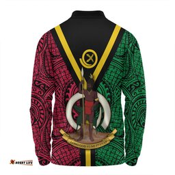 Amazing Aussie Australia South Sea Islanders Vanuatu Polynesian Flag With Coat Of Arm Long Sleeve Polo Shirt