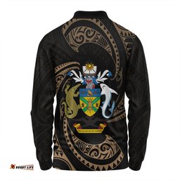 Amazing Aussie Australia South Sea Islanders Solomon Islands Gold Tribal Wave Pattern Long Sleeve Polo Shirt