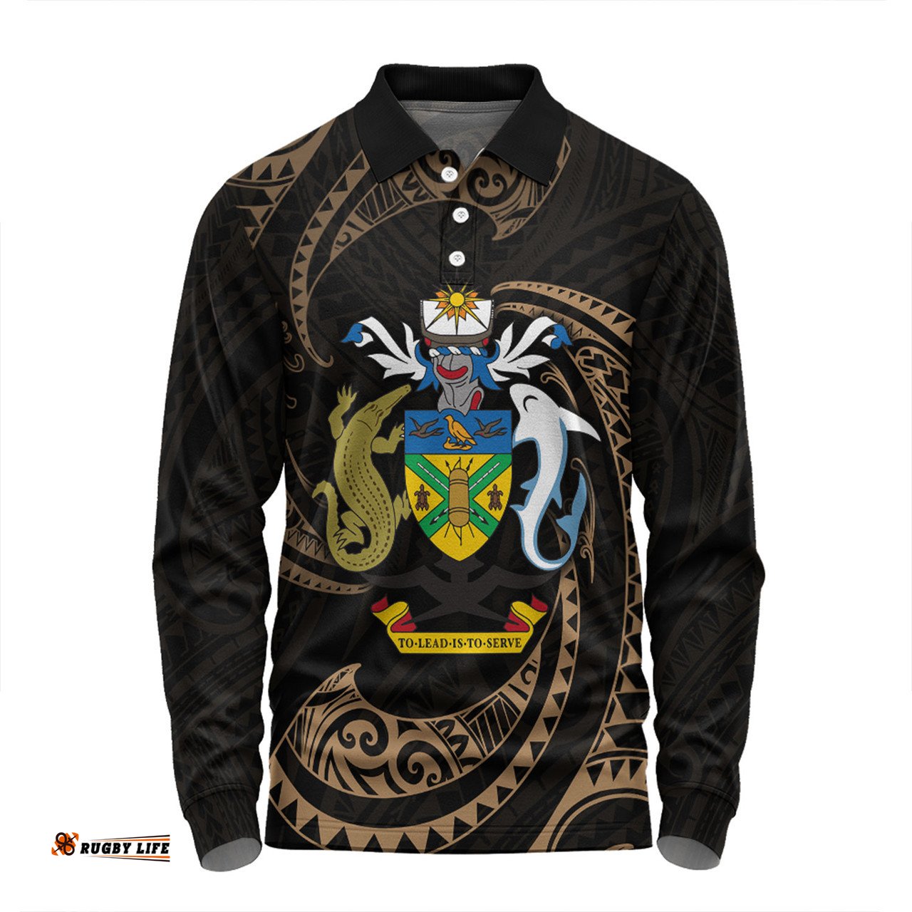Amazing Aussie Australia South Sea Islanders Solomon Islands Gold Tribal Wave Pattern Long Sleeve Polo Shirt