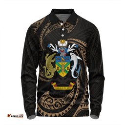 Amazing Aussie Australia South Sea Islanders Solomon Islands Gold Tribal Wave Pattern Long Sleeve Polo Shirt