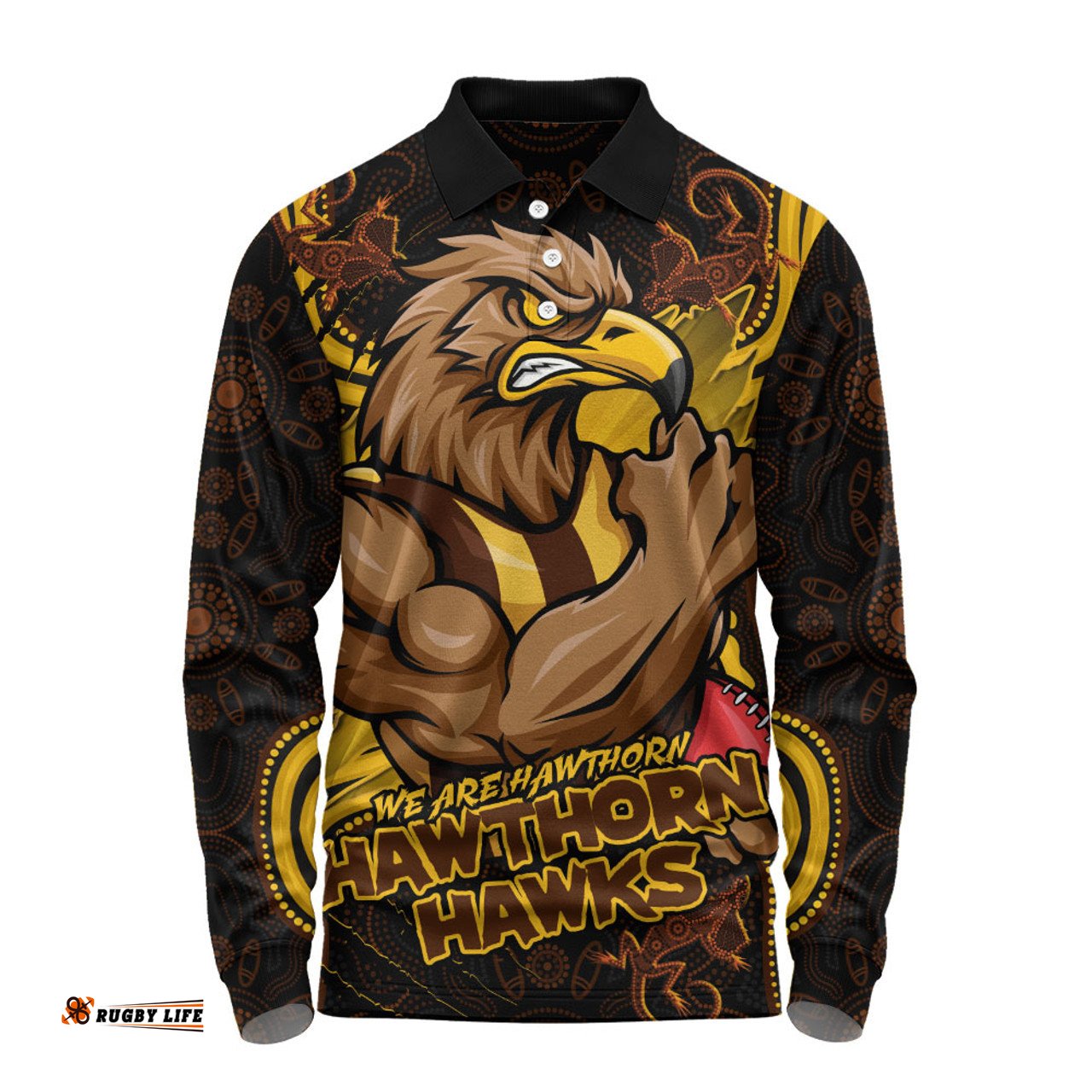 Amazing Aussie Hawthorn Spirit Warriors Of The Game Long Sleeve Polo Shirt