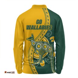 Amazing Aussie Australia Wallabies Custom Go Wallabies Aboriginal Inspired Jersey Yellow Long Sleeve Polo Shirt