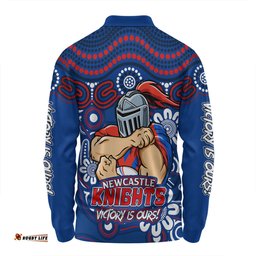 Amazing Aussie Newcastle Knights Aboriginal Inspired Tough Fan Rugby For Life Long Sleeve Polo Shirt