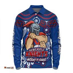 Amazing Aussie Newcastle Knights Aboriginal Inspired Tough Fan Rugby For Life Long Sleeve Polo Shirt