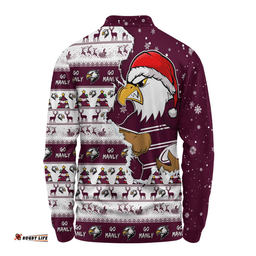 Amazing Aussie Manly Warringah Sea Eagles Merry Christmas Our Beloved Team Scratch Style Long Sleeve Polo Shirt