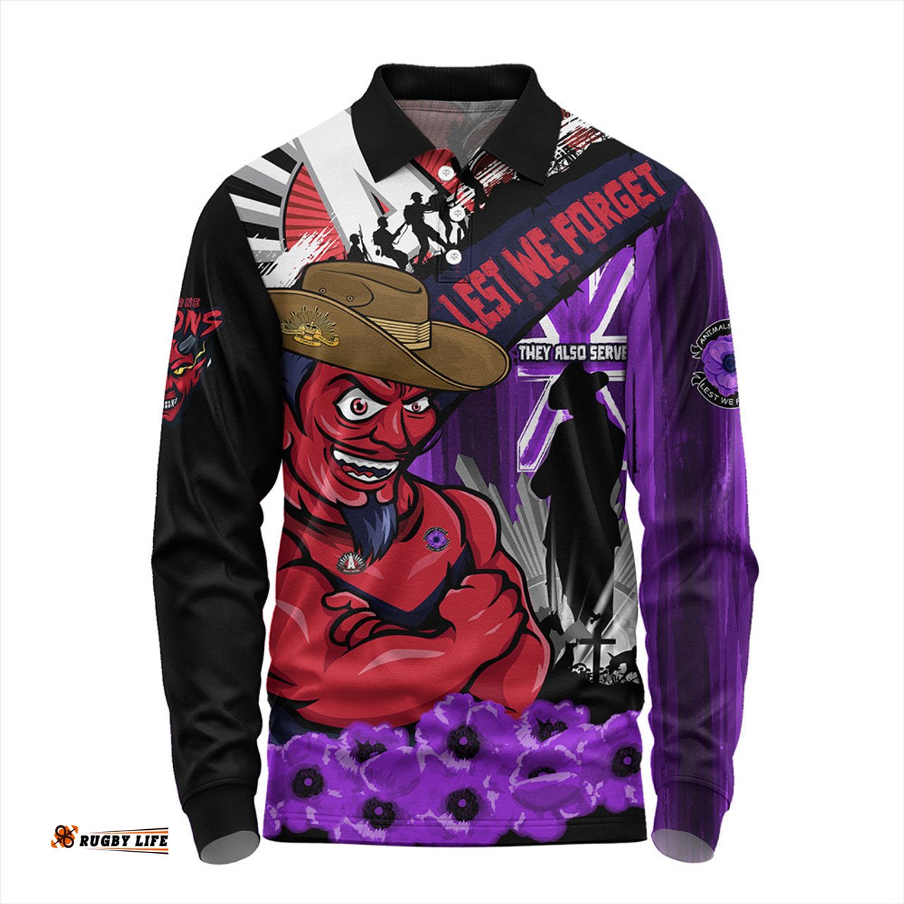 Amazing Aussie Melbourne ANZAC Day Honor Purple Valor And Spirit Long Sleeve Polo Shirt