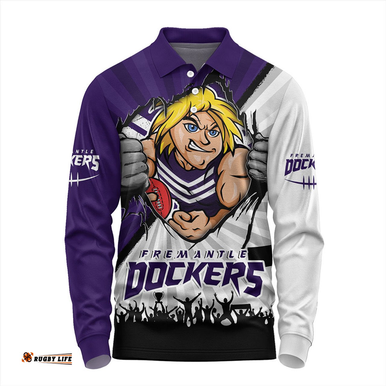 Amazing Aussie Fremantle Breaking Through Fan Design Long Sleeve Polo Shirt
