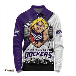 Amazing Aussie Fremantle Breaking Through Fan Design Long Sleeve Polo Shirt