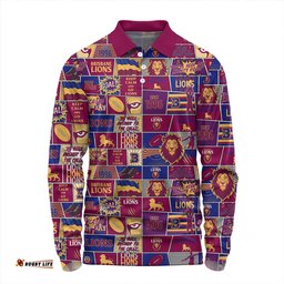 Amazing Aussie Brisbane Lions Legacy Of The Pride Comic Style Long Sleeve Polo Shirt