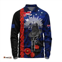 Amazing Aussie Australia Poppy Line Anzac Memorial Long Sleeve Polo Shirt