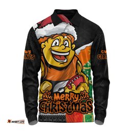 Amazing Aussie GWS GIANTS Santa Scoring Touchdown On Christmas Game Day Long Sleeve Polo Shirt