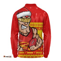 Amazing Aussie Gold Coast SUNS Merry Christmas Down Under Footy Power Style Long Sleeve Polo Shirt