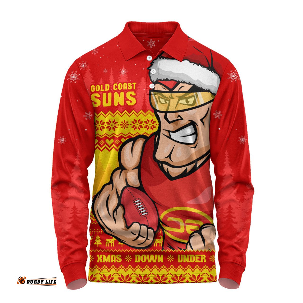 Amazing Aussie Gold Coast SUNS Merry Christmas Down Under Footy Power Style Long Sleeve Polo Shirt