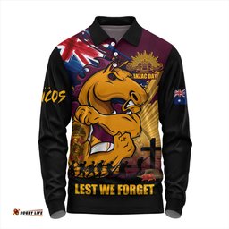 Amazing Aussie Brisbane Broncos Fearless ANZAC Defender Long Sleeve Polo Shirt