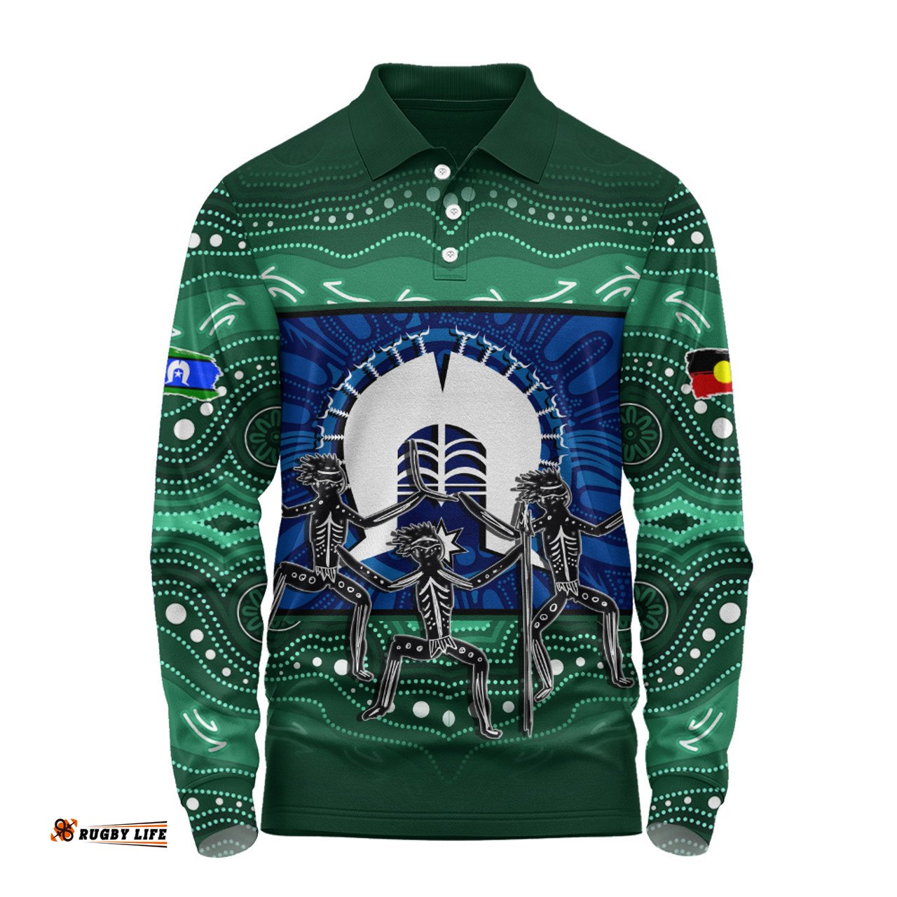 Amazing Aussie Indigenous Australian Aboriginal Torres Warrior Spirit NAIDOC Week Dance Edition Long Sleeve Polo Shirt