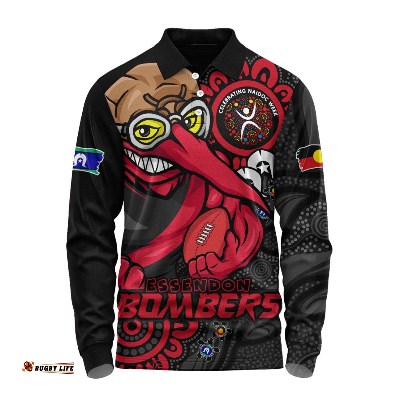 Amazing Aussie Essendon Power Through Generations NAIDOC Edition Long Sleeve Polo Shirt