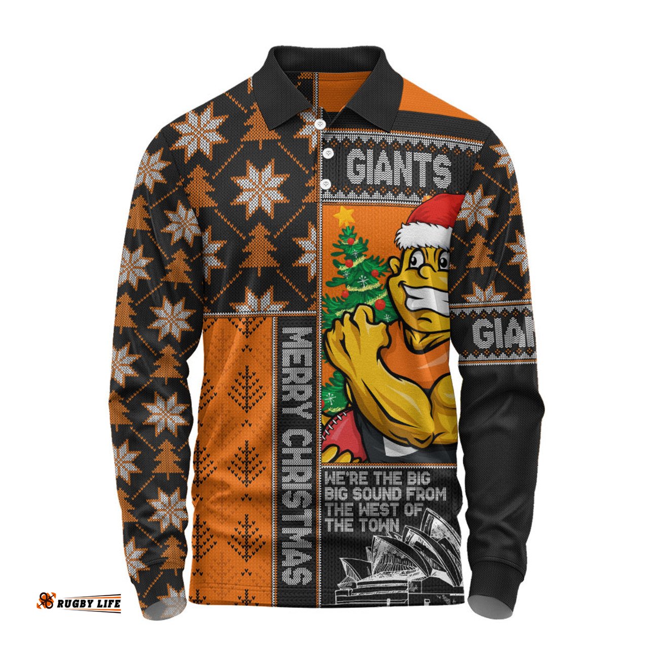 Amazing Aussie GWS GIANTS Merry Christmas Knit Style Festive Spirit Long Sleeve Polo Shirt