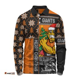 Amazing Aussie GWS GIANTS Merry Christmas Knit Style Festive Spirit Long Sleeve Polo Shirt