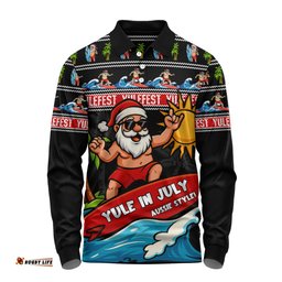 Amazing Aussie Australia Santa's Yule Wave Ride Long Sleeve Polo Shirt