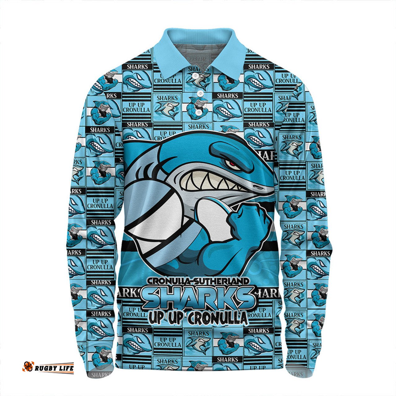 Amazing Aussie Cronulla Sutherland Sharks Champion���s Pride Comic Style Long Sleeve Polo Shirt