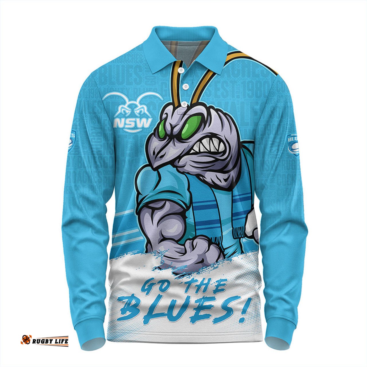 Amazing Aussie New South Wales Blues NSW Blues Word Cloud Style Long Sleeve Polo Shirt