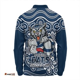 Amazing Aussie Geelong Cats Aboriginal Inspired Tough Fan Football For Life Long Sleeve Polo Shirt