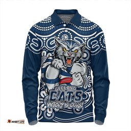 Amazing Aussie Geelong Cats Aboriginal Inspired Tough Fan Football For Life Long Sleeve Polo Shirt