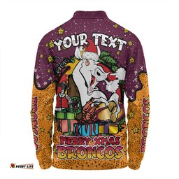 Amazing Aussie Brisbane Broncos Christmas Custom Merry Christmas Our Beloved Team With Aboriginal Dot Art Pattern Long Sleeve Polo Shirt