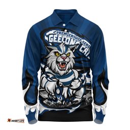 Amazing Aussie Geelong Cats Premiership Series Flame Edition Long Sleeve Polo Shirt
