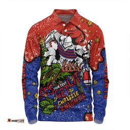 Amazing Aussie Newcastle Knights Christmas Custom Let's Get Lit Chrisse Pressie Long Sleeve Polo Shirt