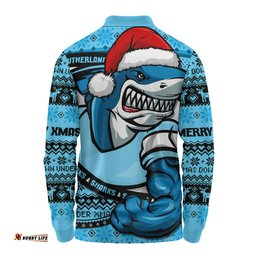 Amazing Aussie Cronulla Sutherland Sharks Ugly Knit Style For Christmas Game Fans Long Sleeve Polo Shirt