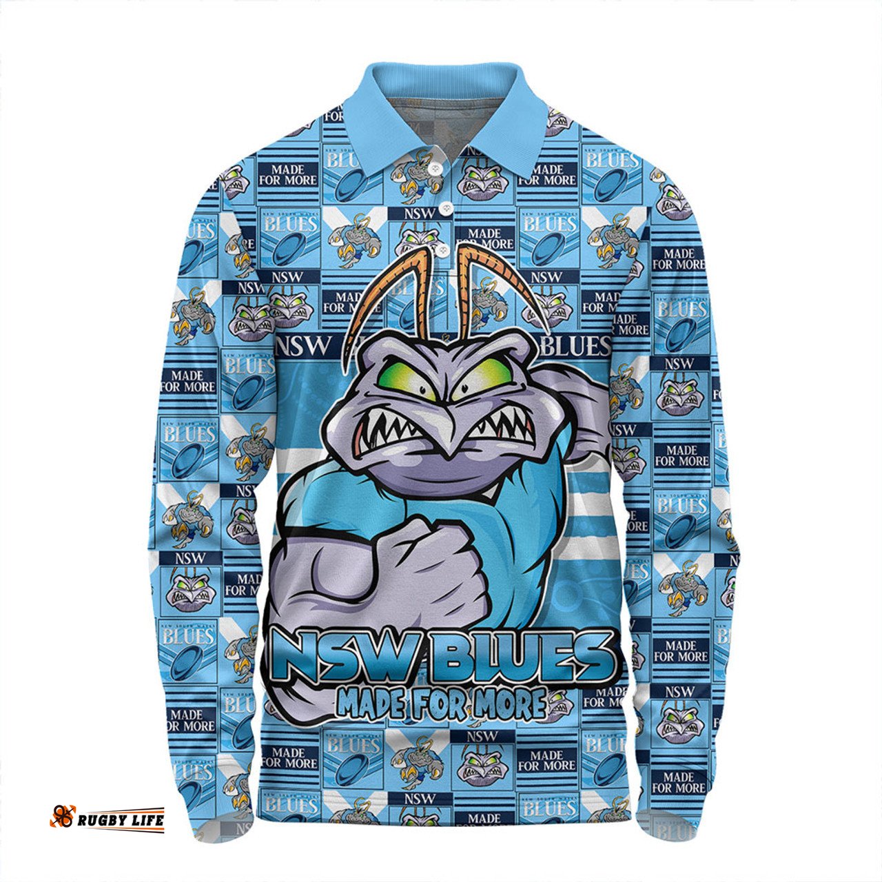 Amazing Aussie New South Wales Blues Champion���s Pride Comic Style Long Sleeve Polo Shirt