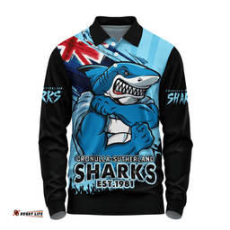 Amazing Aussie Cronulla Sutherland Sharks Heart Of A Fighter Tough And Fearless Long Sleeve Polo Shirt