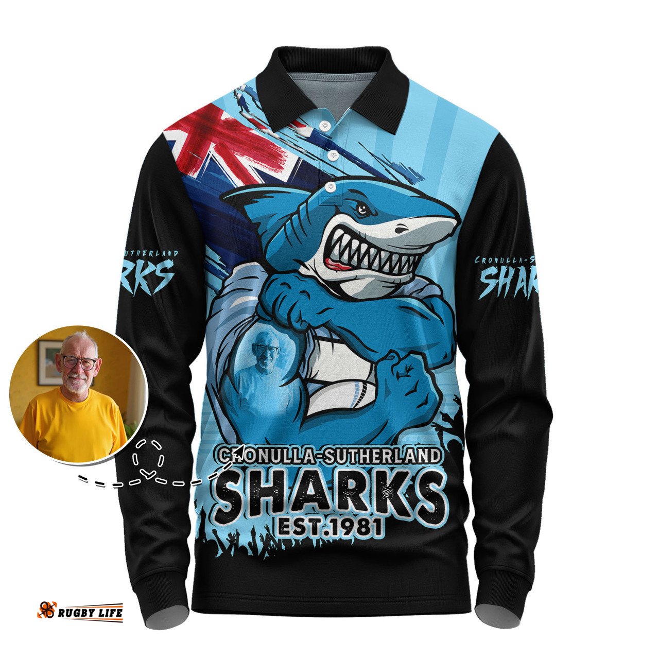 Amazing Aussie Cronulla Sutherland Sharks Heart Of A Fighter Tough And Fearless Long Sleeve Polo Shirt