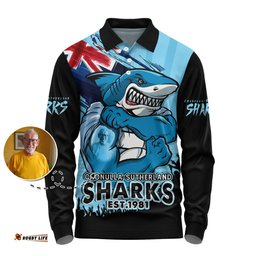 Amazing Aussie Cronulla Sutherland Sharks Heart Of A Fighter Tough And Fearless Long Sleeve Polo Shirt