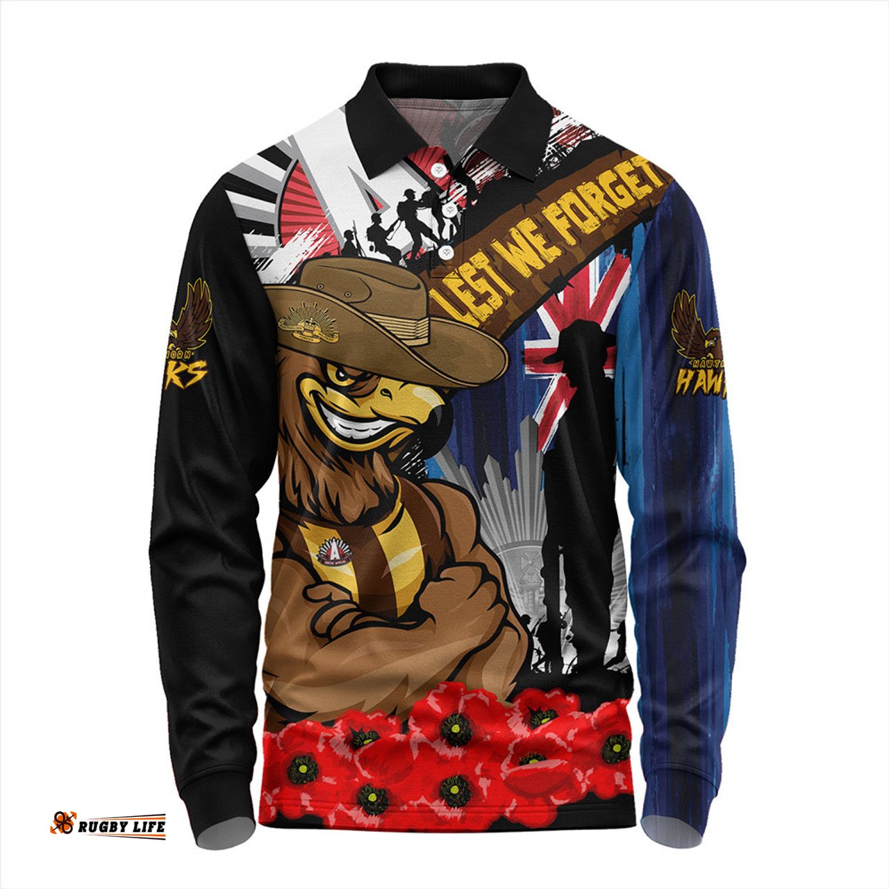 Amazing Aussie Hawthorn Anzac Day Honor United In Spirit Long Sleeve Polo Shirt