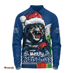 Amazing Aussie Geelong Cats Santa Scoring Touchdown On Christmas Game Day Long Sleeve Polo Shirt