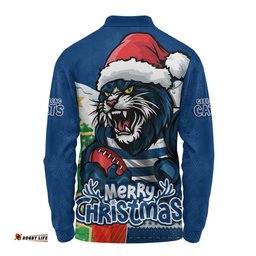Amazing Aussie Geelong Cats Santa Scoring Touchdown On Christmas Game Day Long Sleeve Polo Shirt